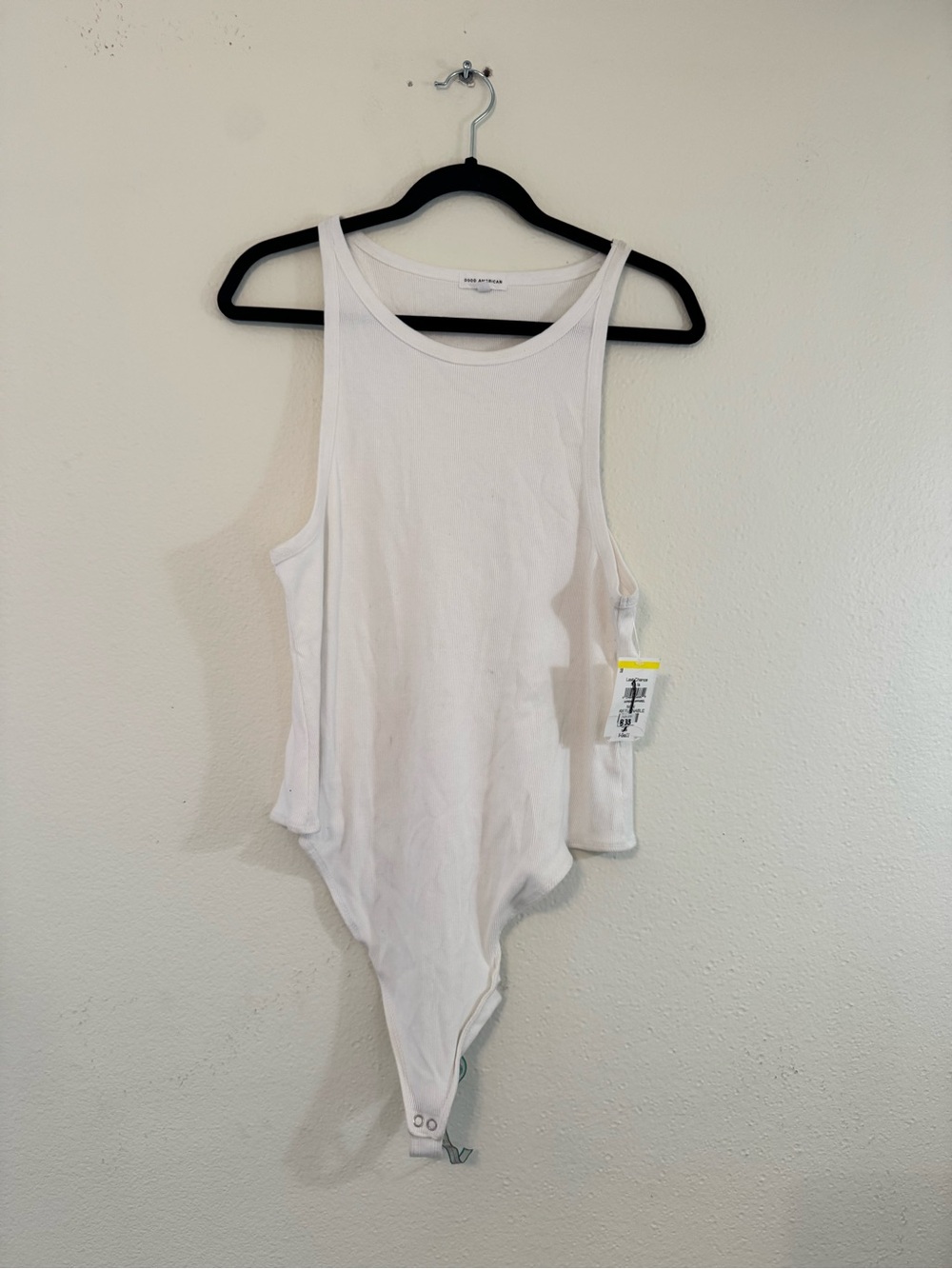 Good American White Ribbed Tank Bodysuit